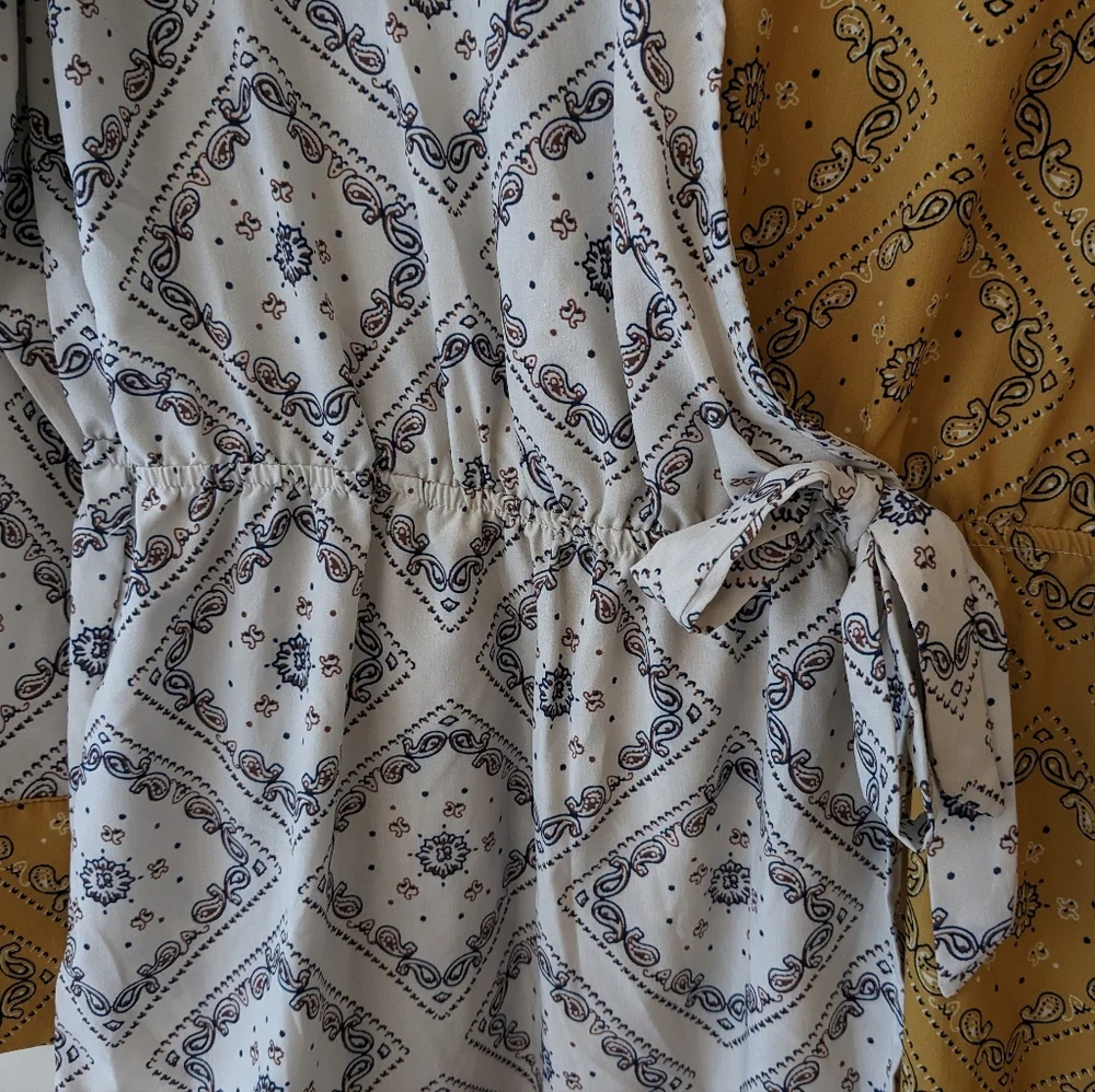 Women's Suzanne Betro Weekend mixed print faux wrap top Size M - Picture 3 of 8